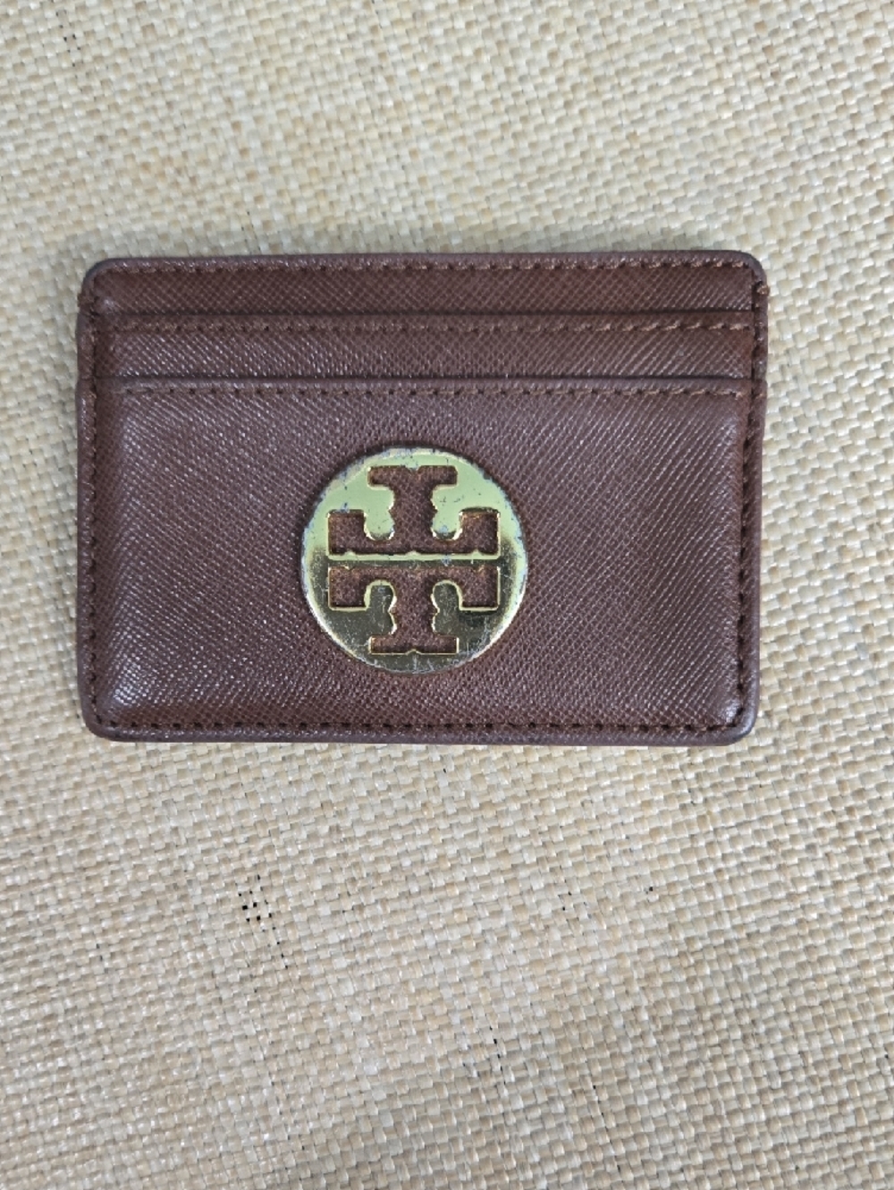 Tory Burch Brown Saffiano Card Holder with Gold Double-T Emblem - Picture 8 of 8